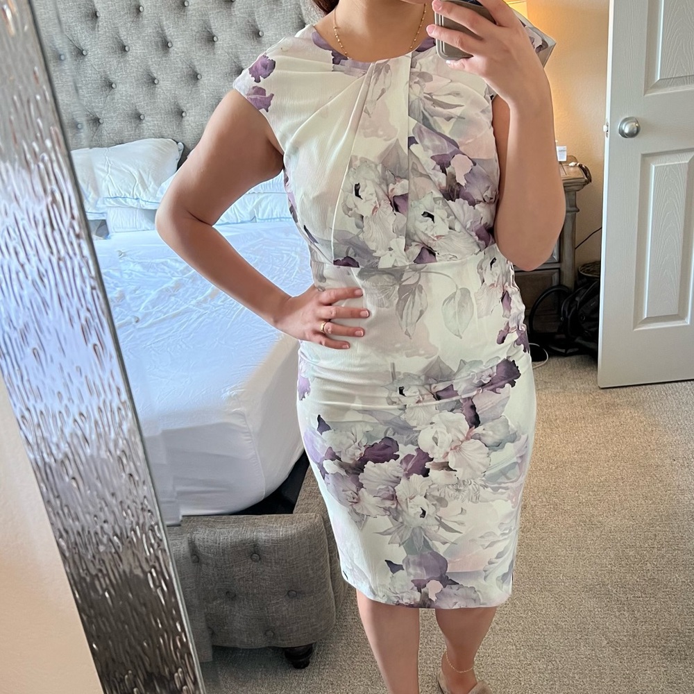 Phase Eight High Neck Floral Knee Length Cocktail Dress - Size 6